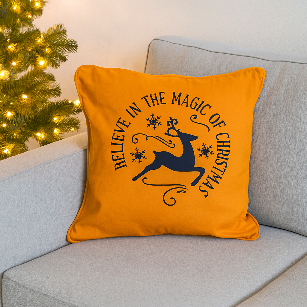 Kussenhoes met kerst afbeelding in de kleur geel