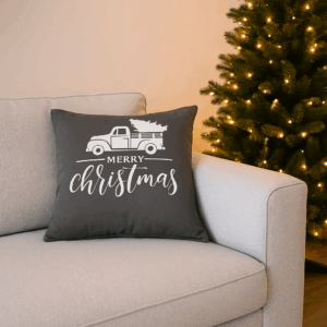 Kussenhoes met kerst afbeelding in de kleur grijs met witte opdruk