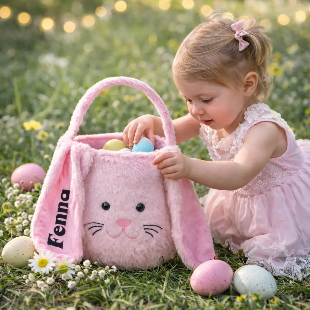 paasmandje met naam roze - gepersonaliseerd paasmandje voor kinderen