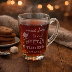 Theeglas met tekst voor de juf