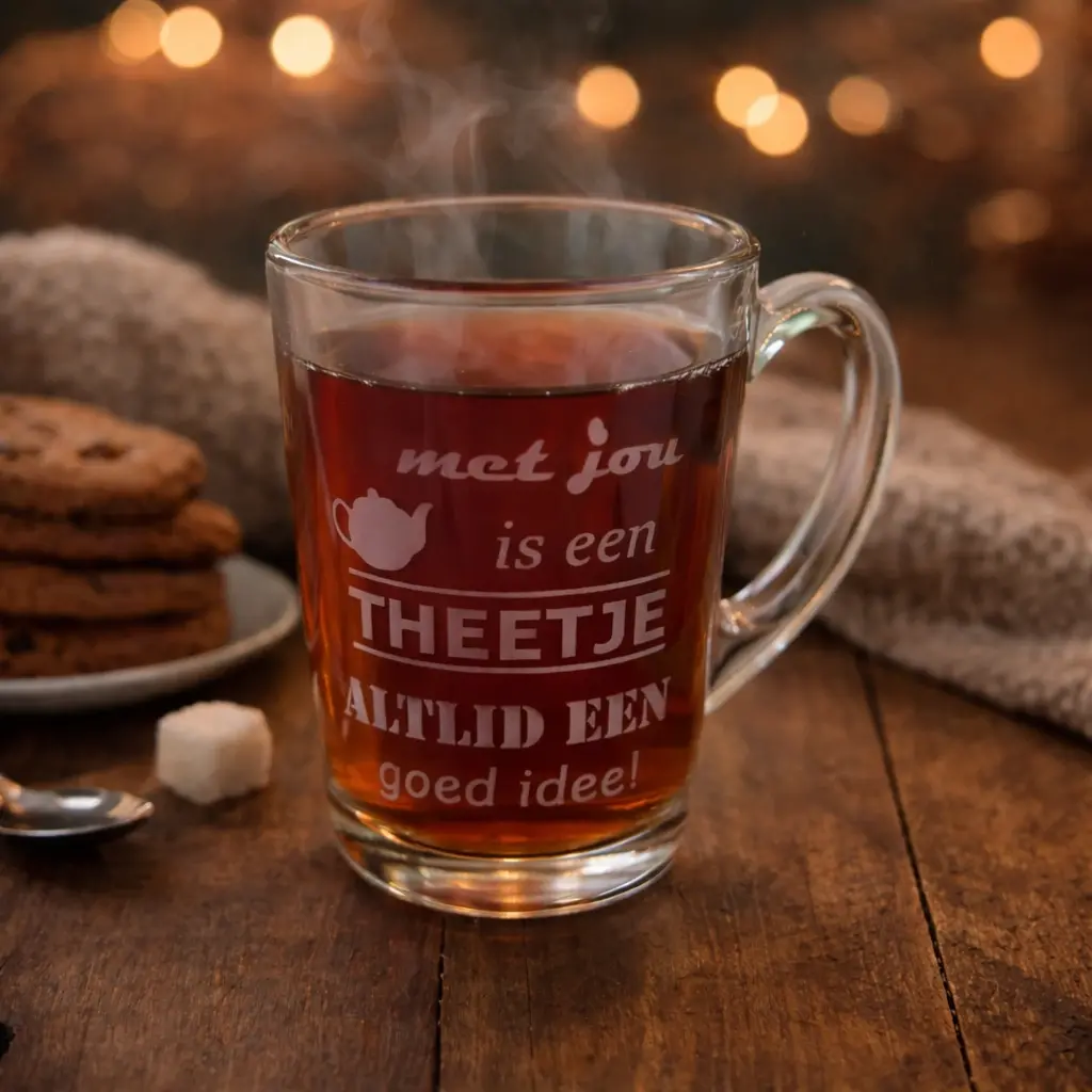 Theeglas met tekst voor de juf