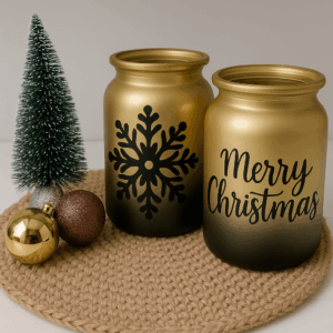 Windlicht kerstmis goud en zwart