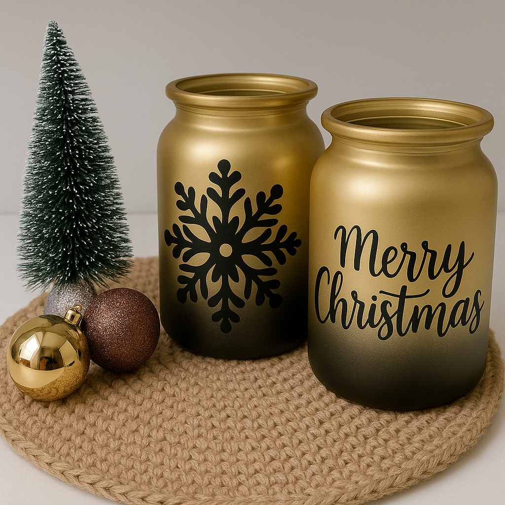 Windlicht kerstmis goud en zwart