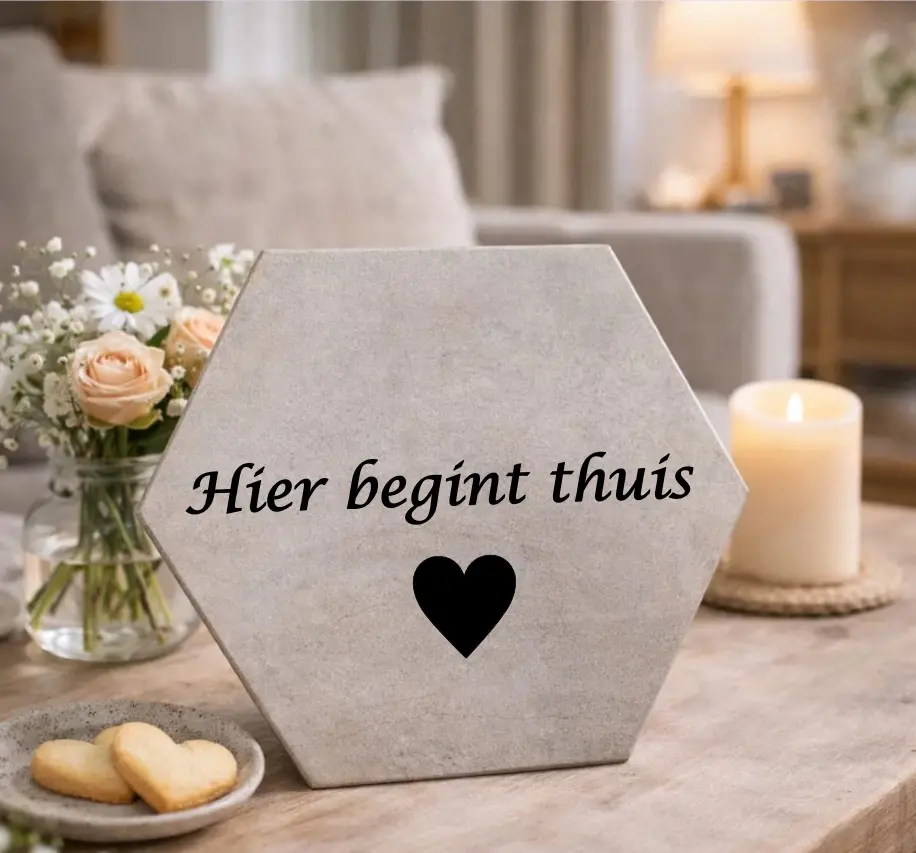 hexagon tegel met tekst