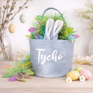 Paasmandje met naam blauw