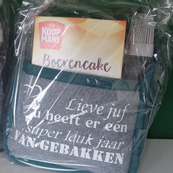 Pannenlap met tekst voor de meester of juf als bedankje eindschooljaar