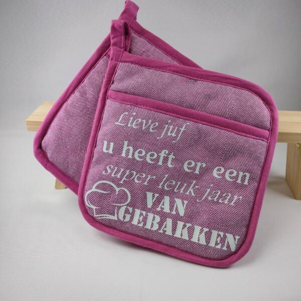 Pannelap met tekst voor de juf als bedankje eind schooljaar