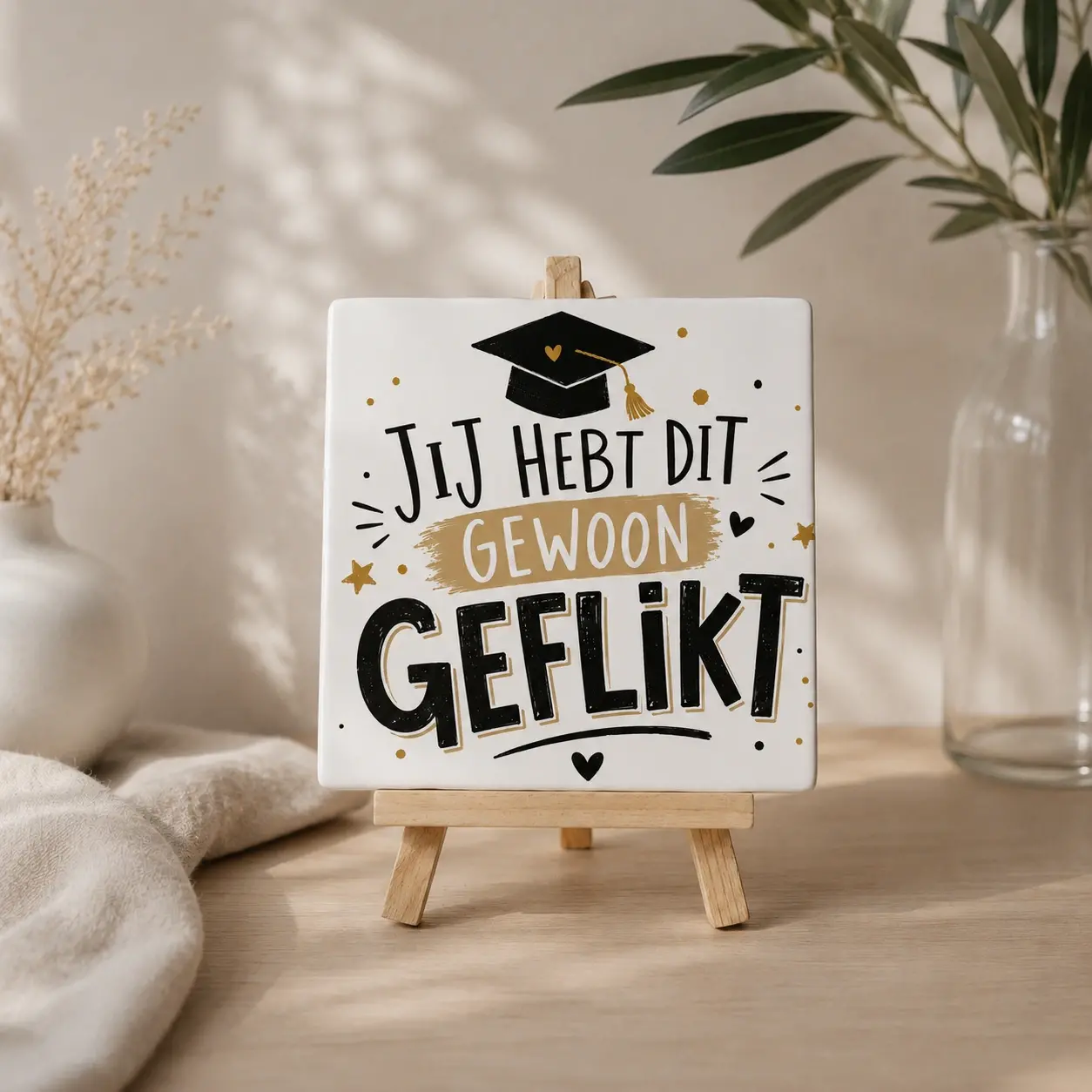 Geslaagd cadeau tegel met afbeelding