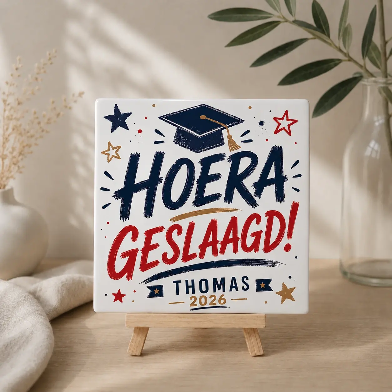 Geslaagd cadeau tegel met afbeelding