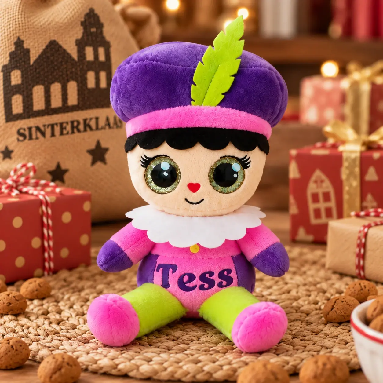 Pieten knuffel met naam roze
