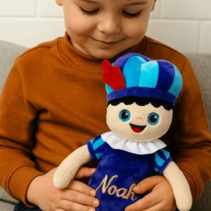 Pieten knuffel met naam blauw