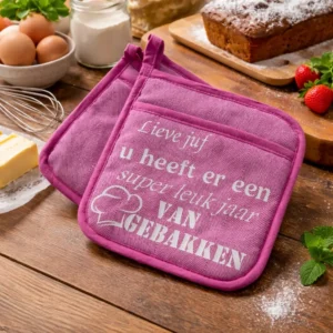 pannenlap met tekst cadeau juf