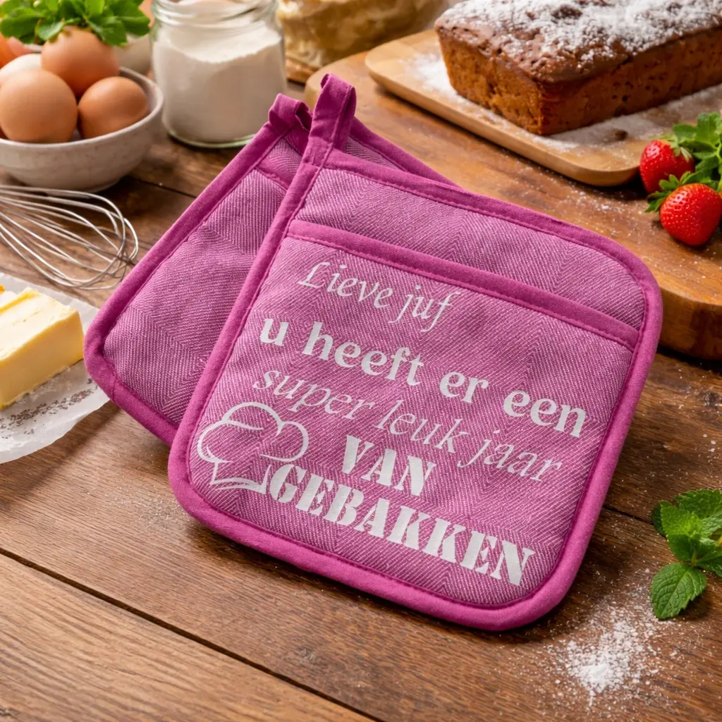 pannenlap met tekst cadeau juf