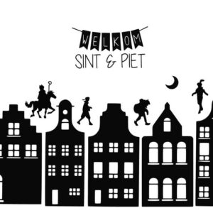 Raamstickers sinterklaas huisjes zwart