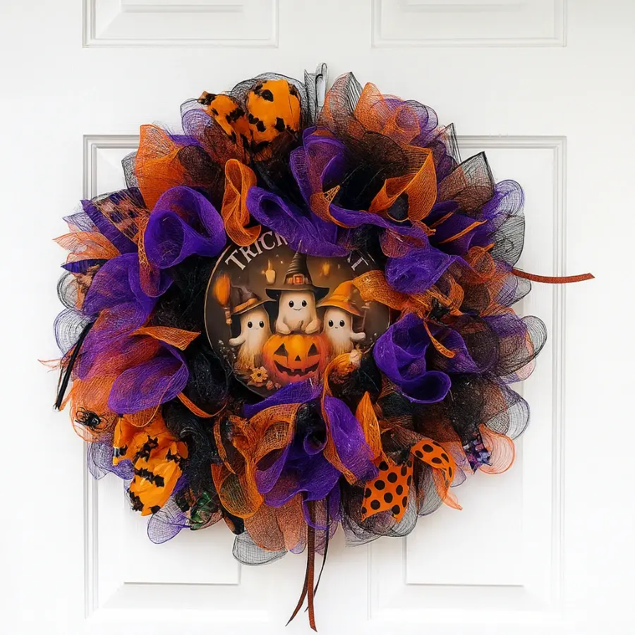 Halloweenkrans met decoratiebord