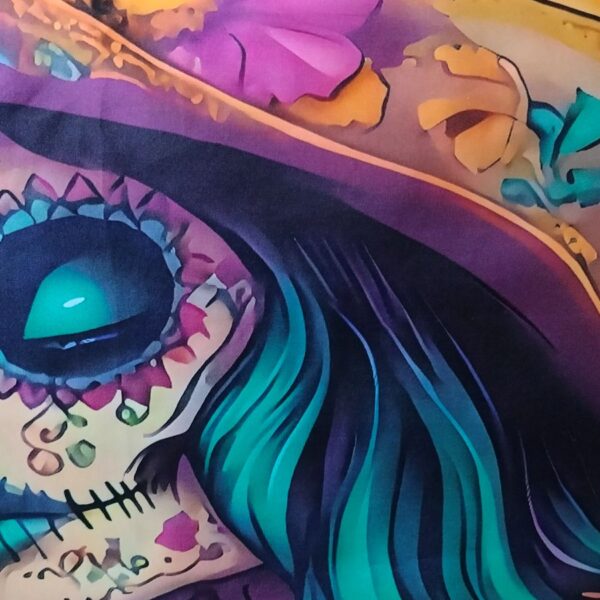 Halloween kussenhoes - skull in vrolijke pastel kleuren