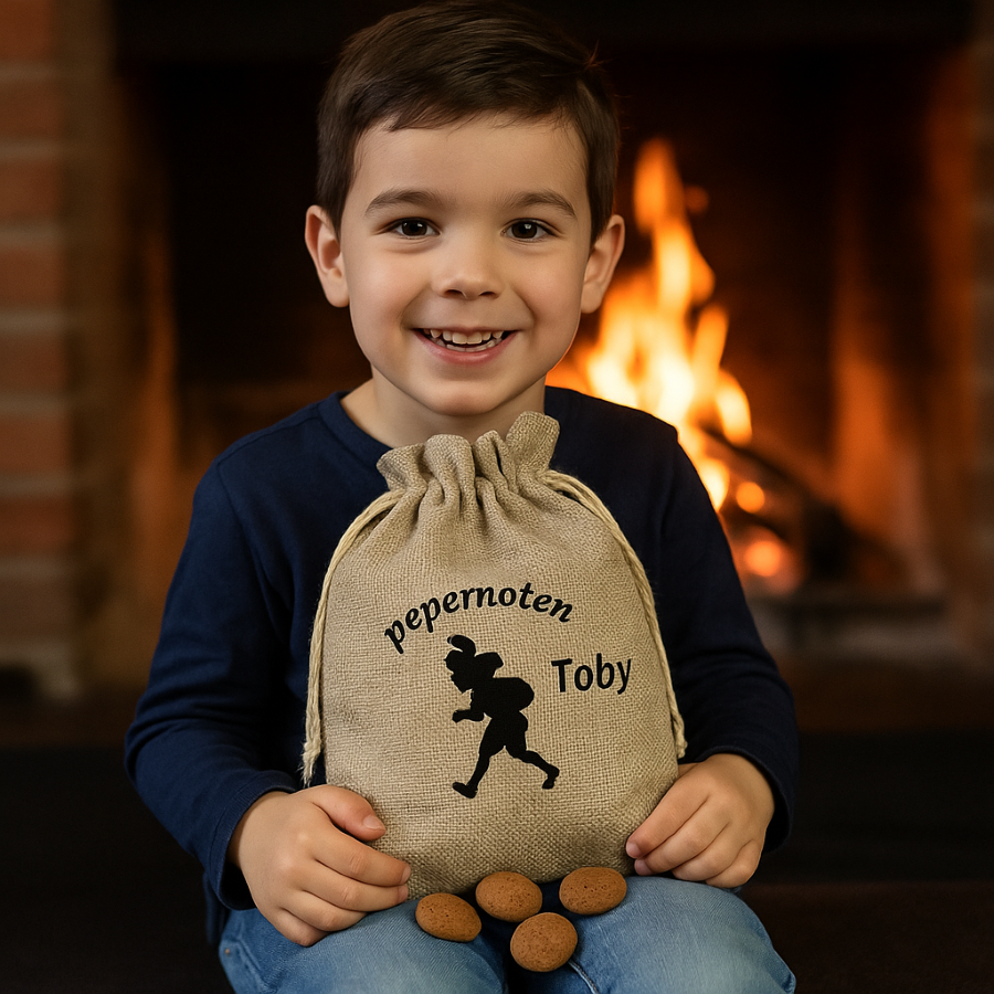Pepernotenzakje met naam jute