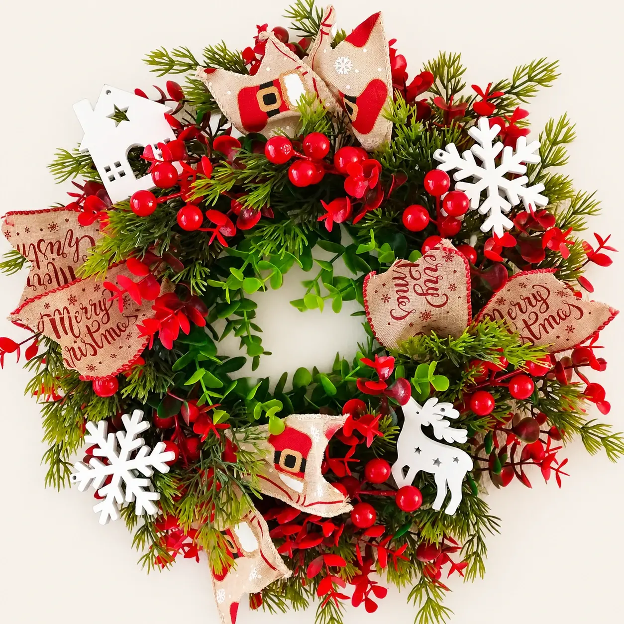 Kerstkrans voor de voordeur