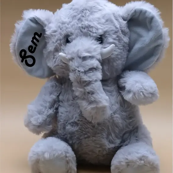 grijze pluche olifant knuffel met naam als gepersonaliseerd kraamcadeau