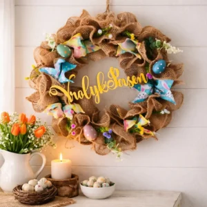 handgemaakte paaskrans van jute