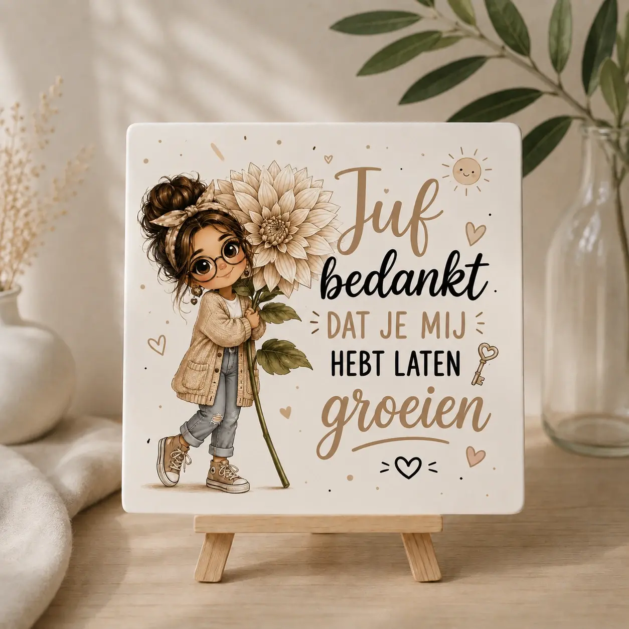 Juf cadeau tegel met afbeelding 3