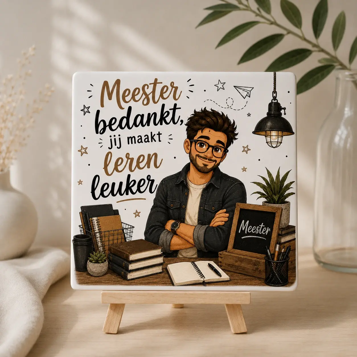 Juf cadeau tegel met afbeelding 7