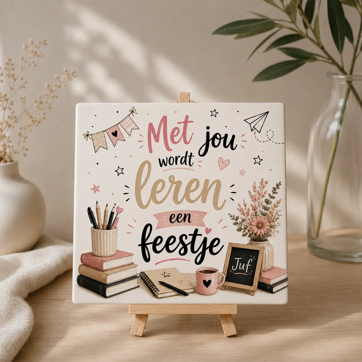 Juf cadeau tegel met afbeelding 2