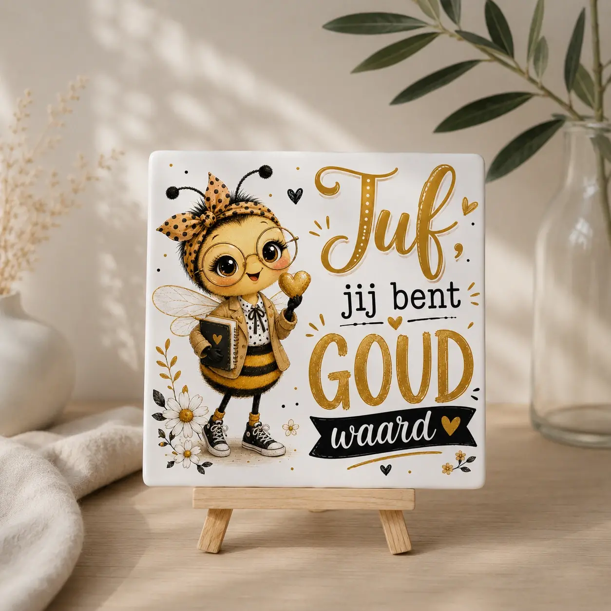 Juf cadeau tegel met afbeelding 5