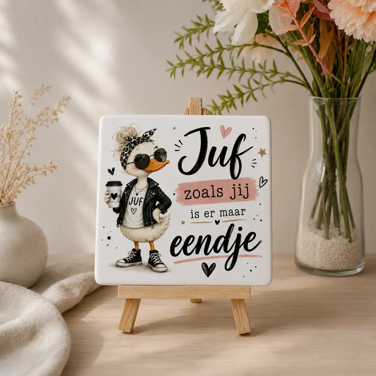 Juf cadeau tegel met afbeelding 4