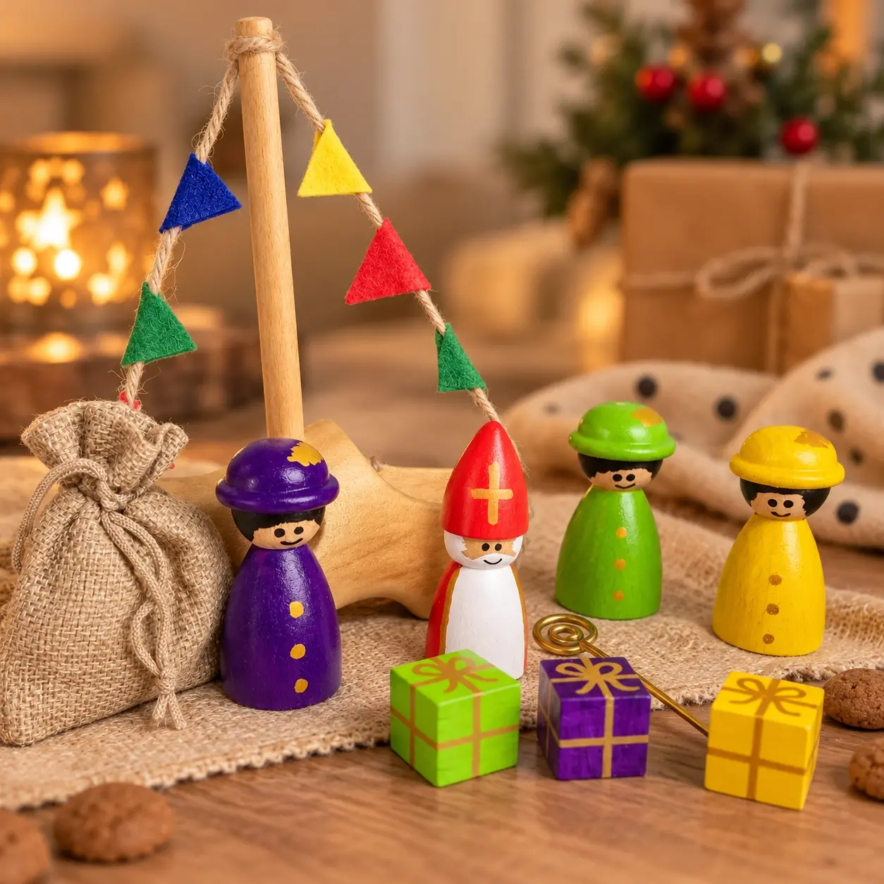 Houten Sinterklaas poppetje – handgemaakte pegdolls - Afbeelding 2