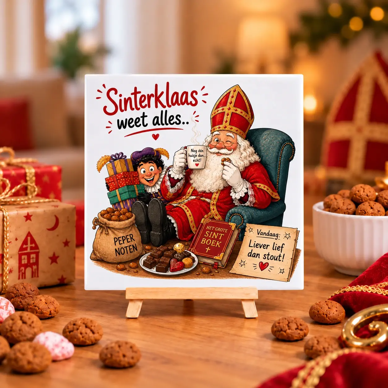 Sinterklaas tegeltje met tekst bij ons is het altijd pakjesavond